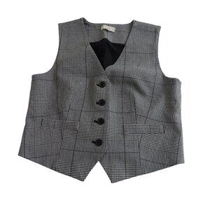 Ann Taylor Loft Vest Black Plaid Women Size S Preppy Business Work